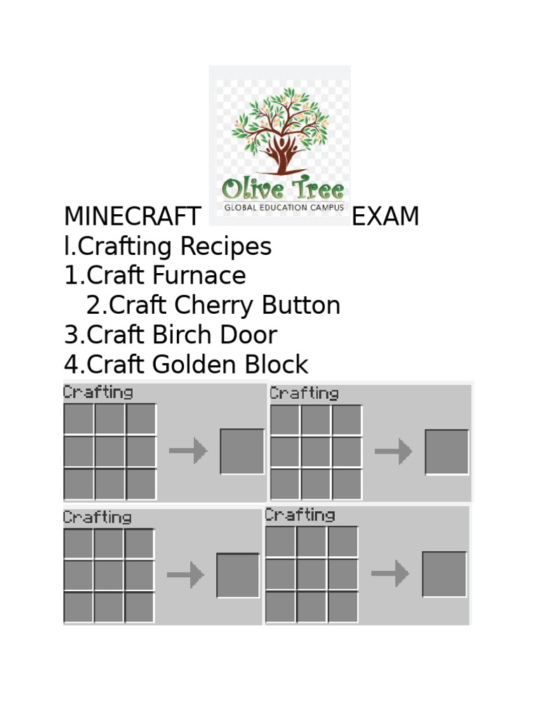 Minecraft Exam: Crafting & Commands Guide | PDF