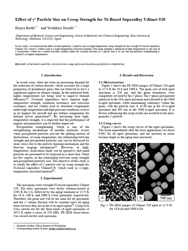 Effect of γ′ Particle Size on Creep Strength for Ni-Based Superalloy ...