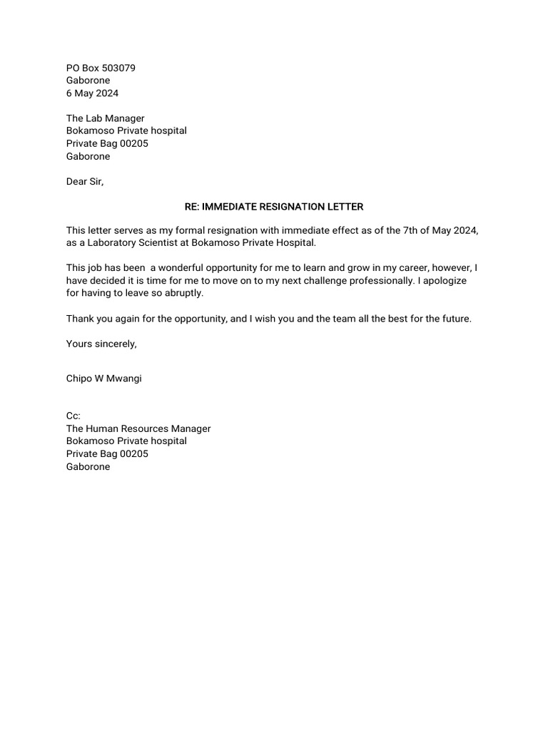 Resignation Letter | PDF