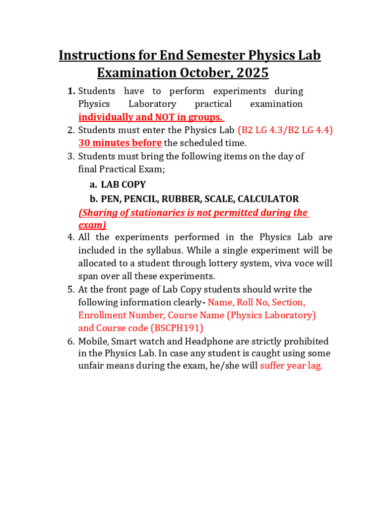 Physics Lab Instructions. | PDF