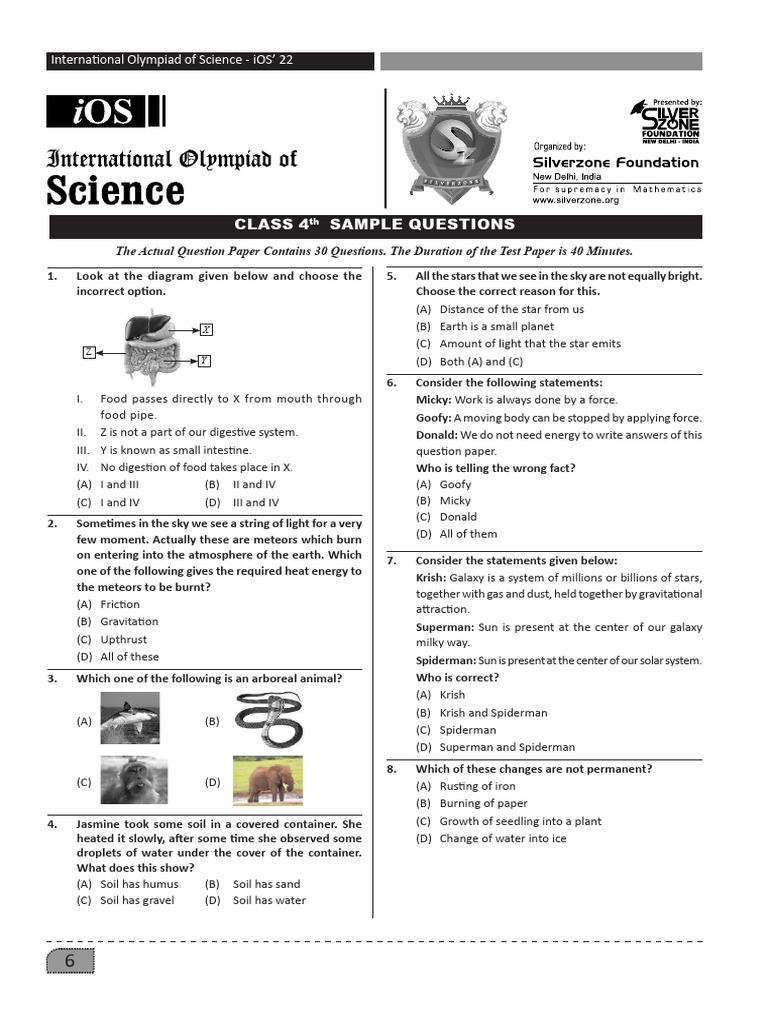 International Olympiad Science Sample Questions | PDF | Stars | Atmosphere