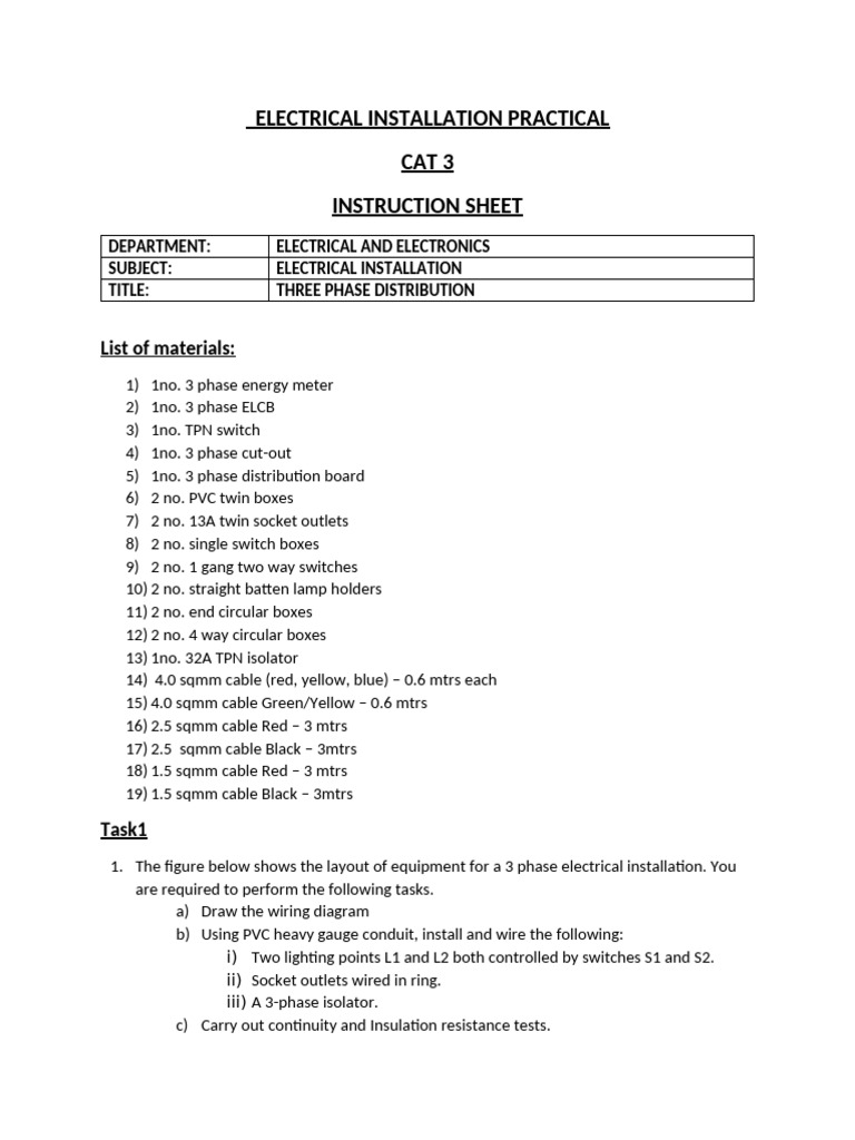 Instruction Sheet and Marking Scheme | PDF | Electrical Wiring ...