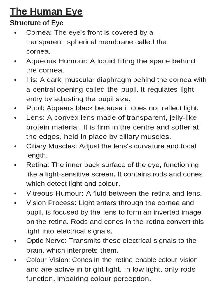 NOTES of Human Eye and The Colorful World | PDF | Eye | Refraction