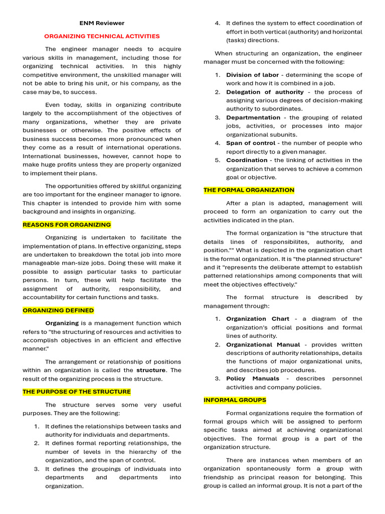 Organizing Technical Activities for Managers | PDF | Performance ...