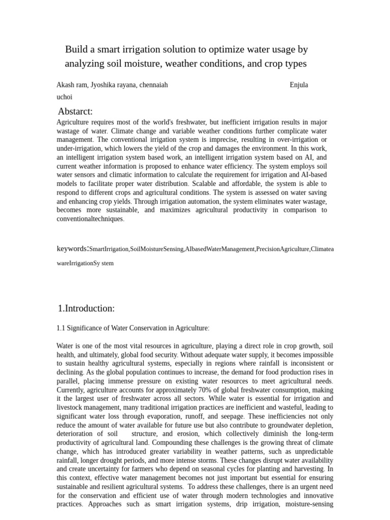 Smart Irrigation System Using AI and IoT Report | PDF | Agriculture ...