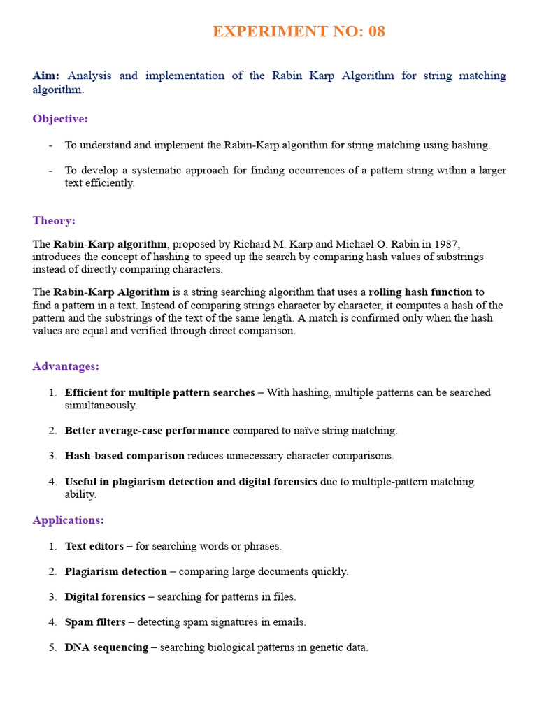 Rabin-Karp Algorithm for String Matching | PDF | Applied Mathematics ...
