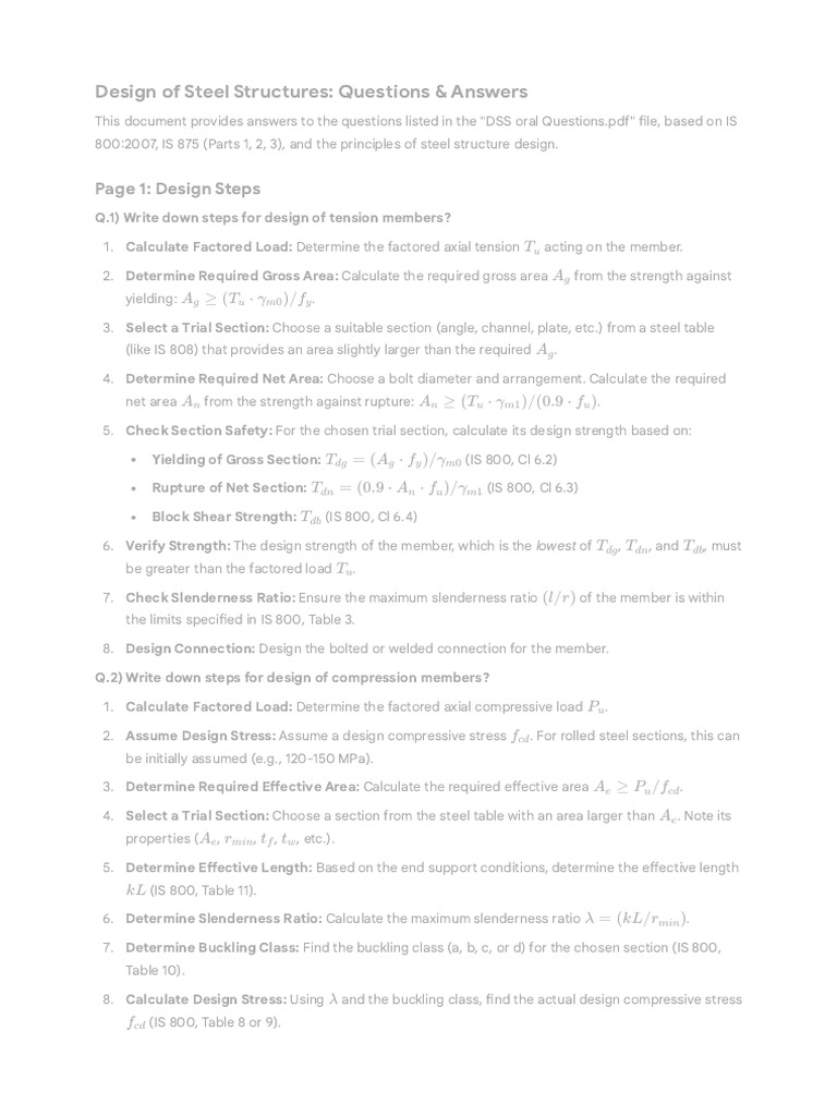 Steel Structure Design Q&A Guide | PDF | Buckling | Beam (Structure)