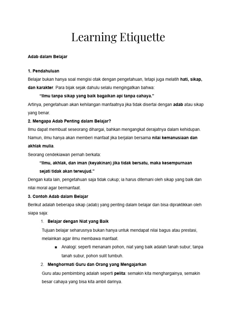 Adab Penting dalam Proses Belajar | PDF