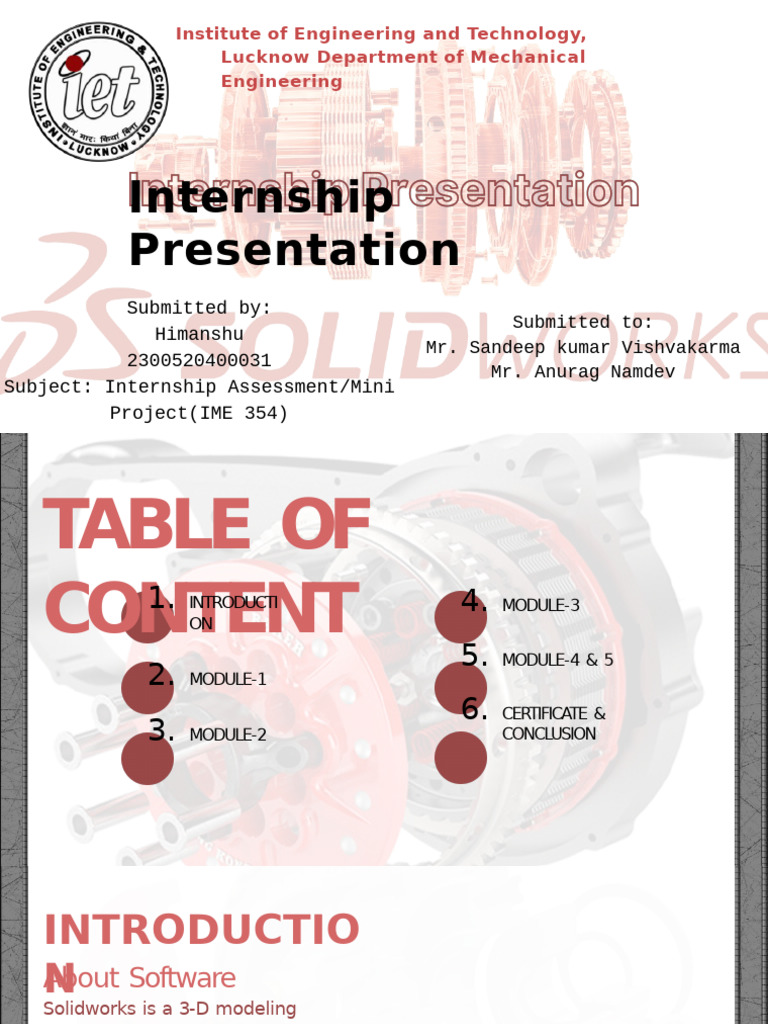 SolidWorks Internship Presentation Summary | PDF | Software | Computing
