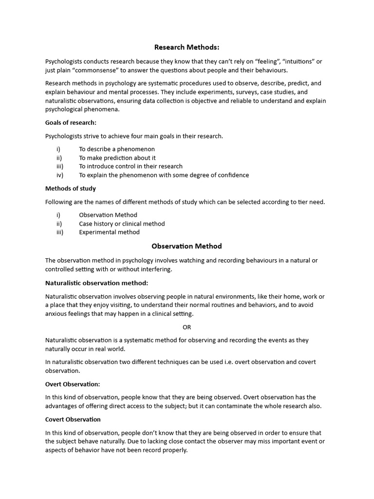 Research Methods | PDF | Experiment | Psychology