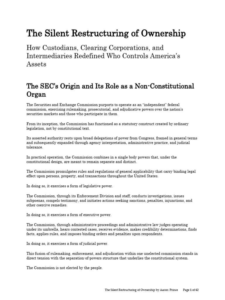 The Silent Restructuring of Ownership | PDF | Securities (Finance ...