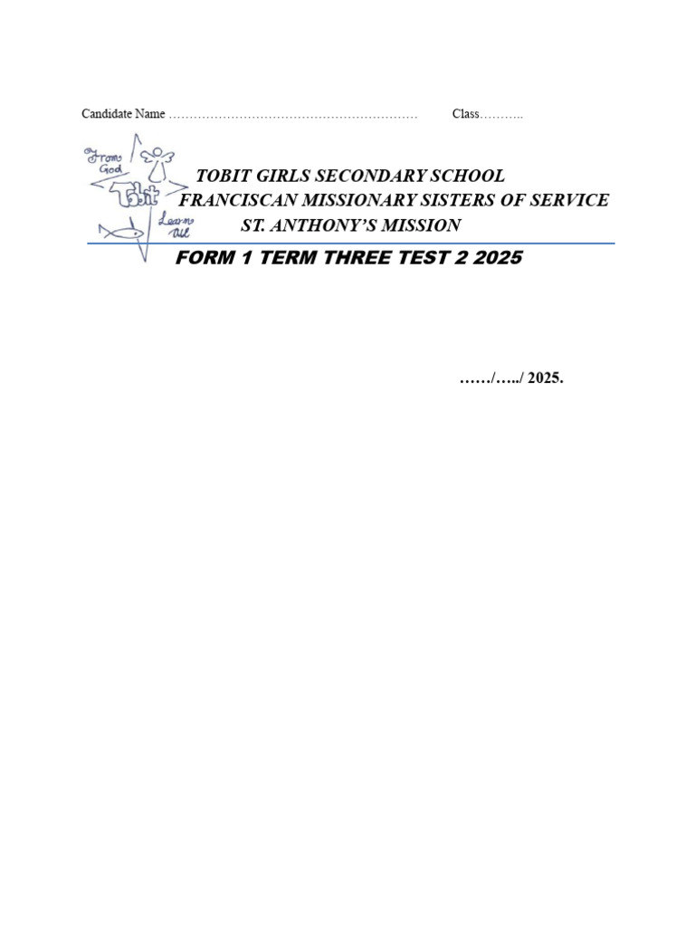FORM 1 TEST 2 MATHS | PDF | Prime Number | Mathematics