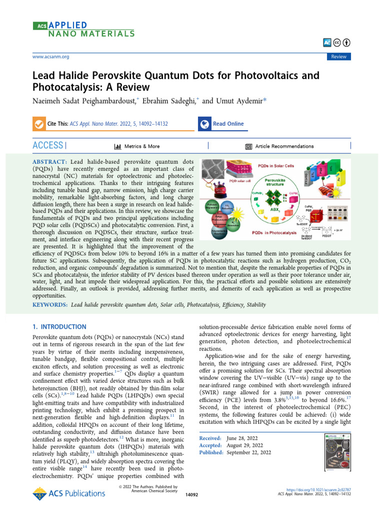 2022-Lead Halide Perovskite Quantum Dots | PDF | Band Gap | Ion