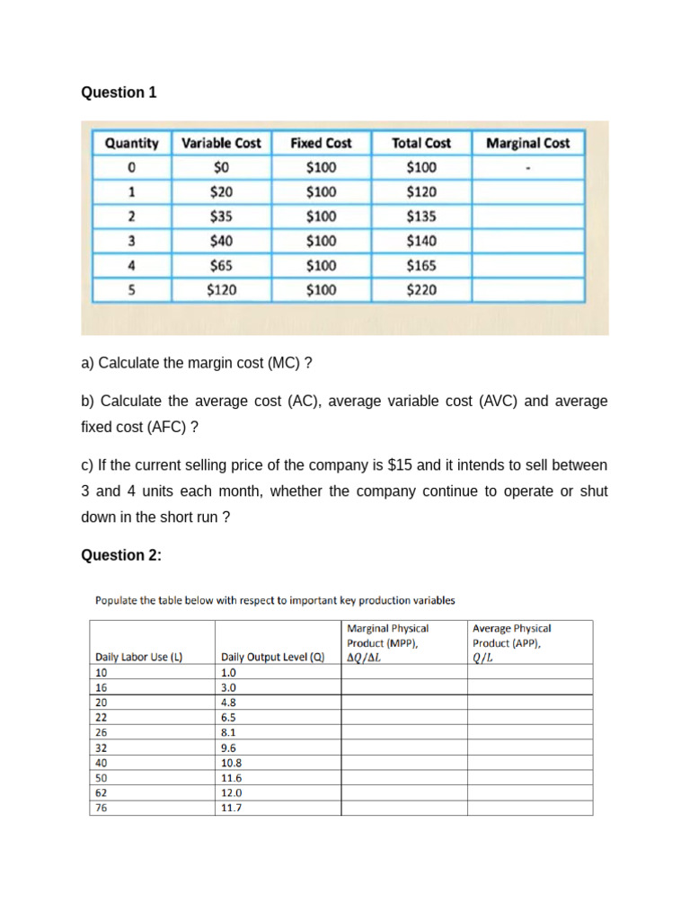 BT Short Run Cost of Production | PDF