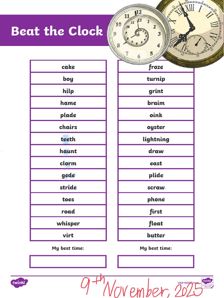 Phonics Screening: Beat the Clock Game | PDF