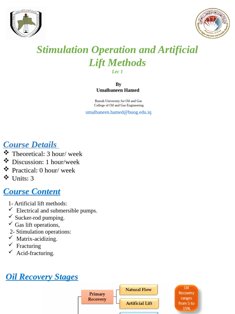 Artifitial Lift Method Lec 1 | PDF | Pump | Hydraulics