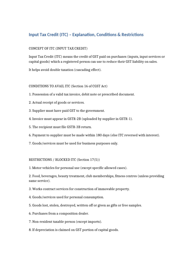 ITC Explanation | PDF
