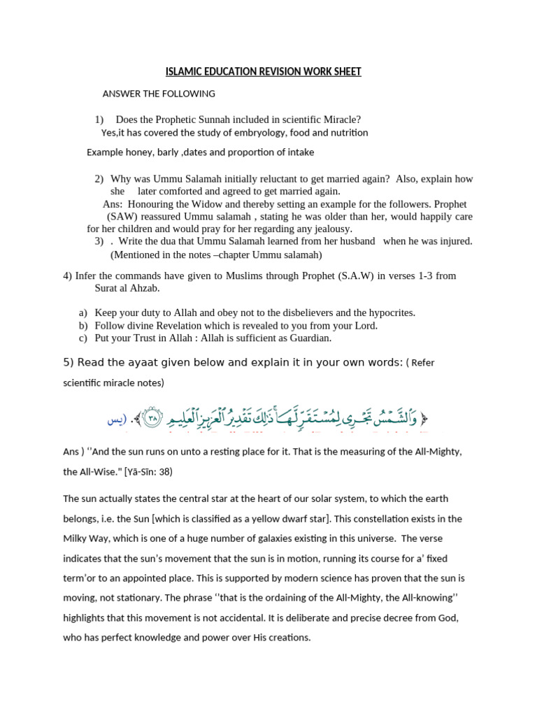 Islamic Education Revision Worksheet | PDF | Prophets And Messengers In ...