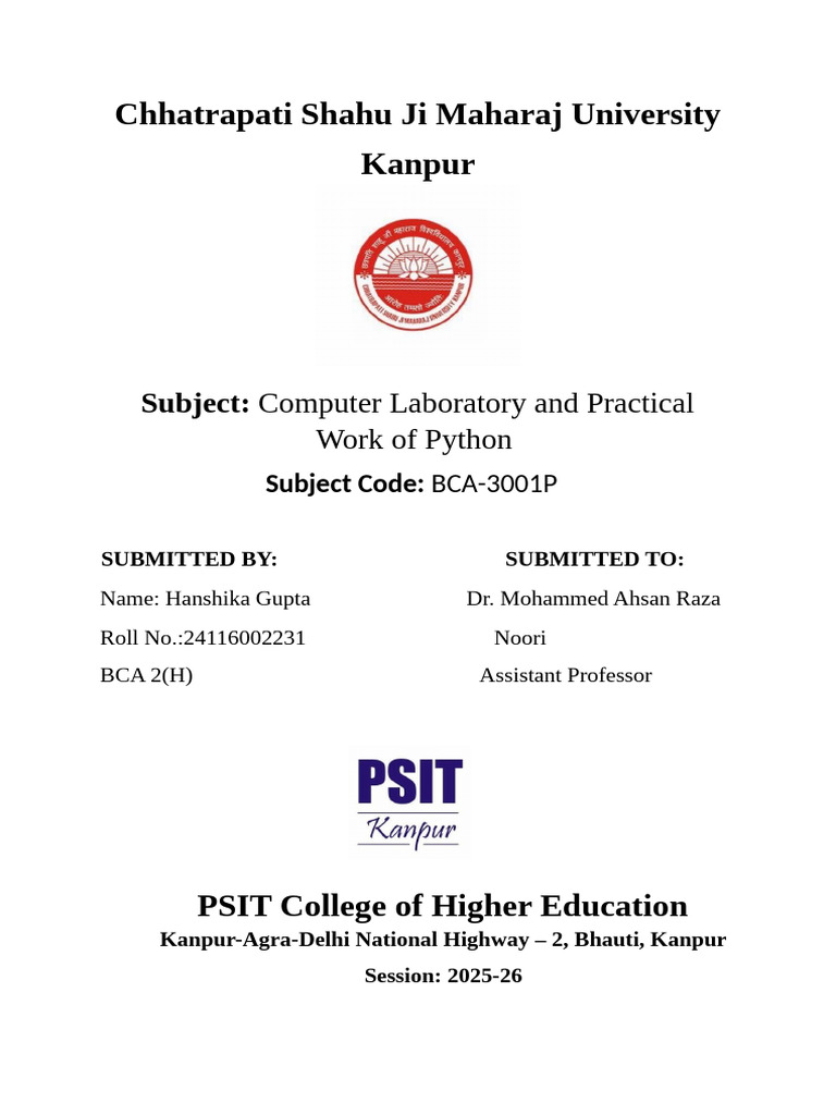 Python Practical Work for BCA Students | PDF