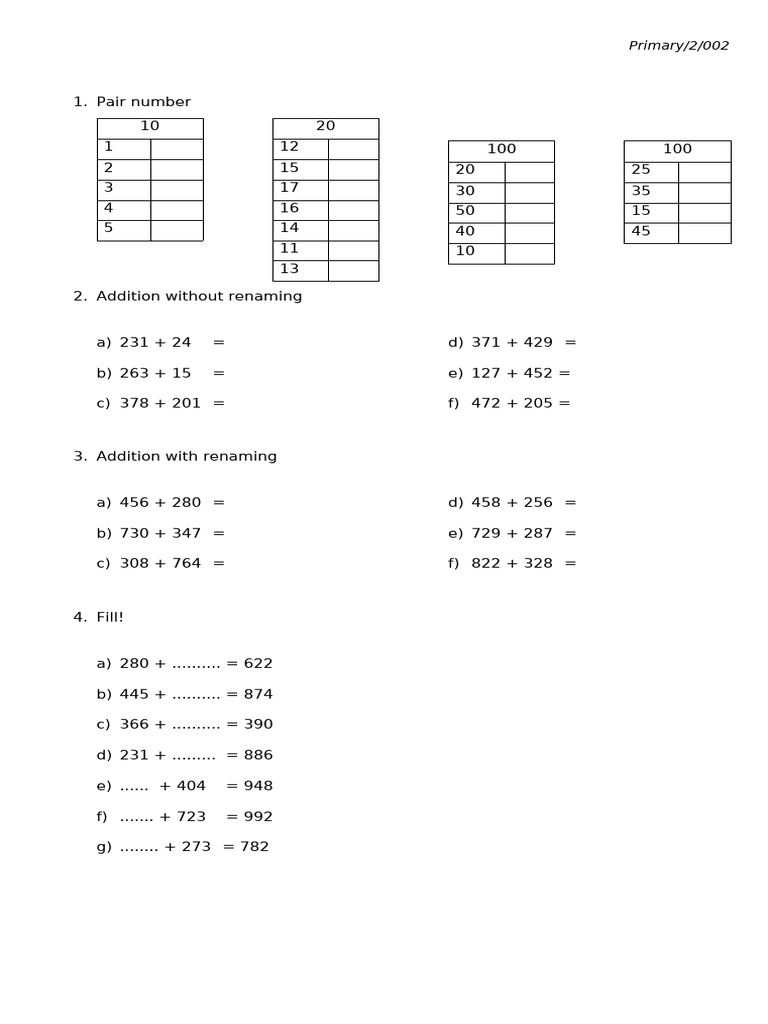 Addition Exercises for Students | PDF