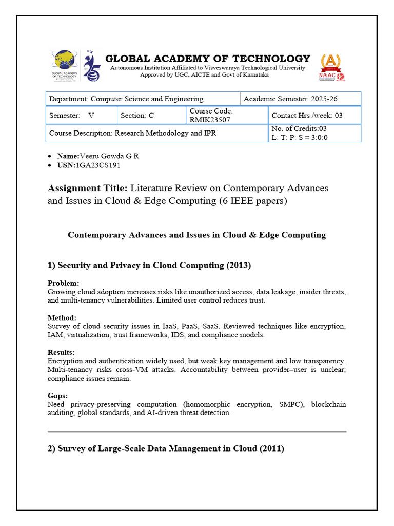 Literature Review on Cloud & Edge Computing | PDF | Cloud Computing ...
