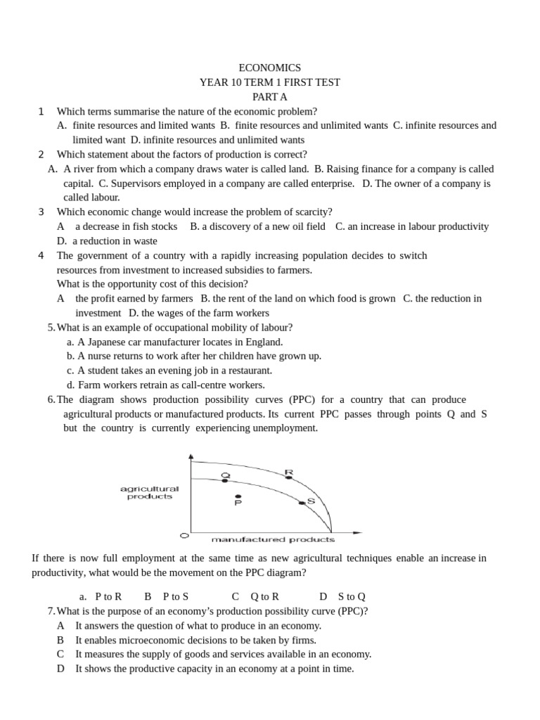 Year 10 Economics Test Questions | PDF | Economic Inequality ...