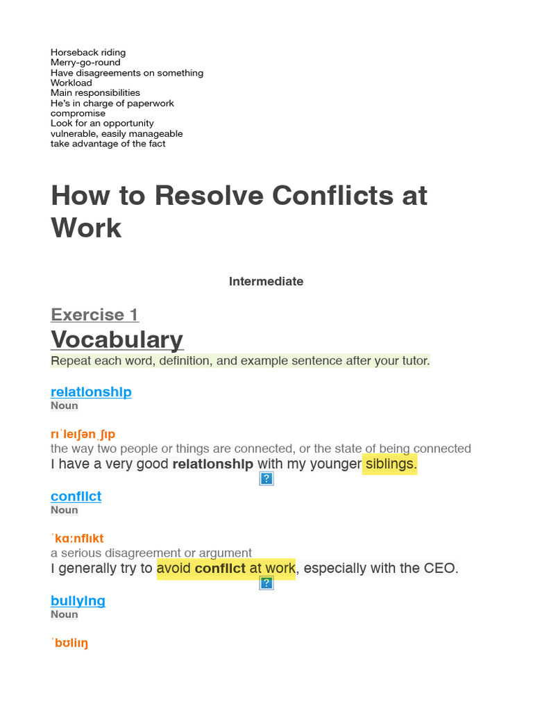 Conflict Resolution Strategies at Work | PDF | Noun | Bullying