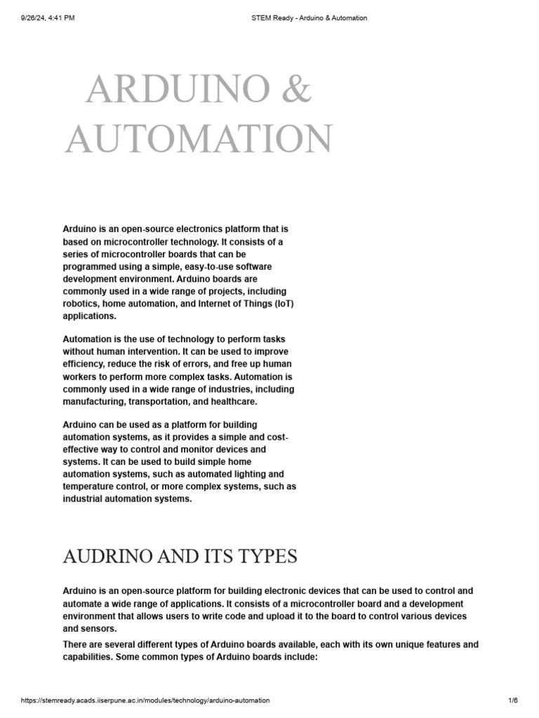 Subject A Topic IV Arduino and Automation Source Stemready - Acads ...