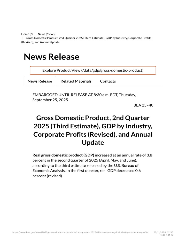 Q2 2025 GDP Third Estimate Release | PDF | Gross Domestic Product ...