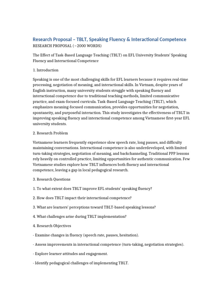 TBLT's Impact on EFL Speaking Skills | PDF | Fluency | English As A ...