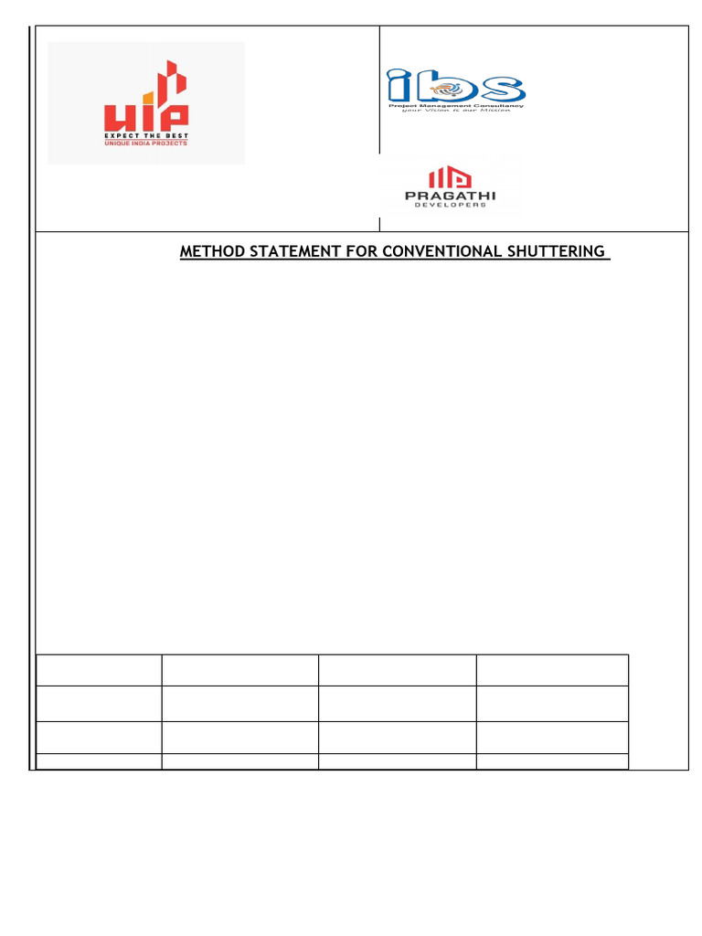01.method Statement For Conventional Formwork | PDF | Structural ...
