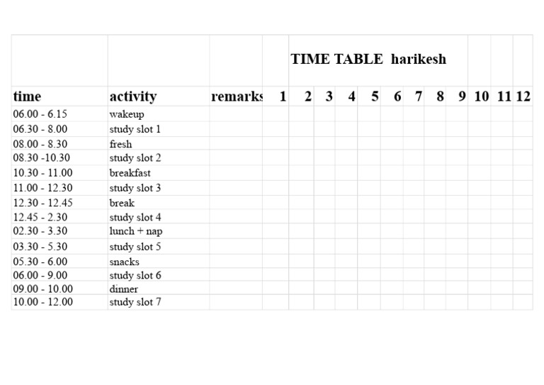 Daily Study Schedule Timetable | PDF