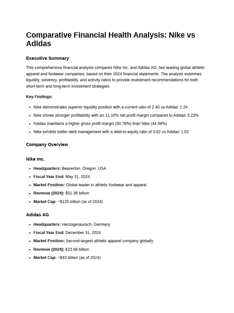 Nike vs Adidas: 2024 Financial Analysis | PDF | Financial Risk | Investing