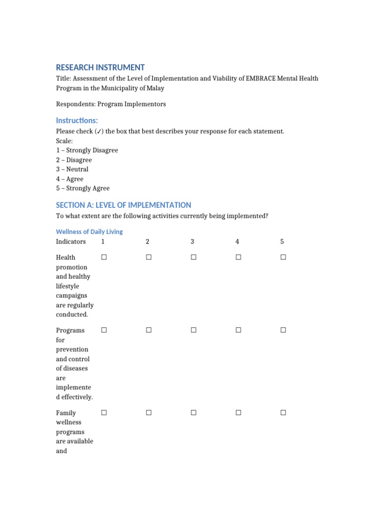 EMBRACE Mental Health Program Assessment | PDF | Drug Rehabilitation ...