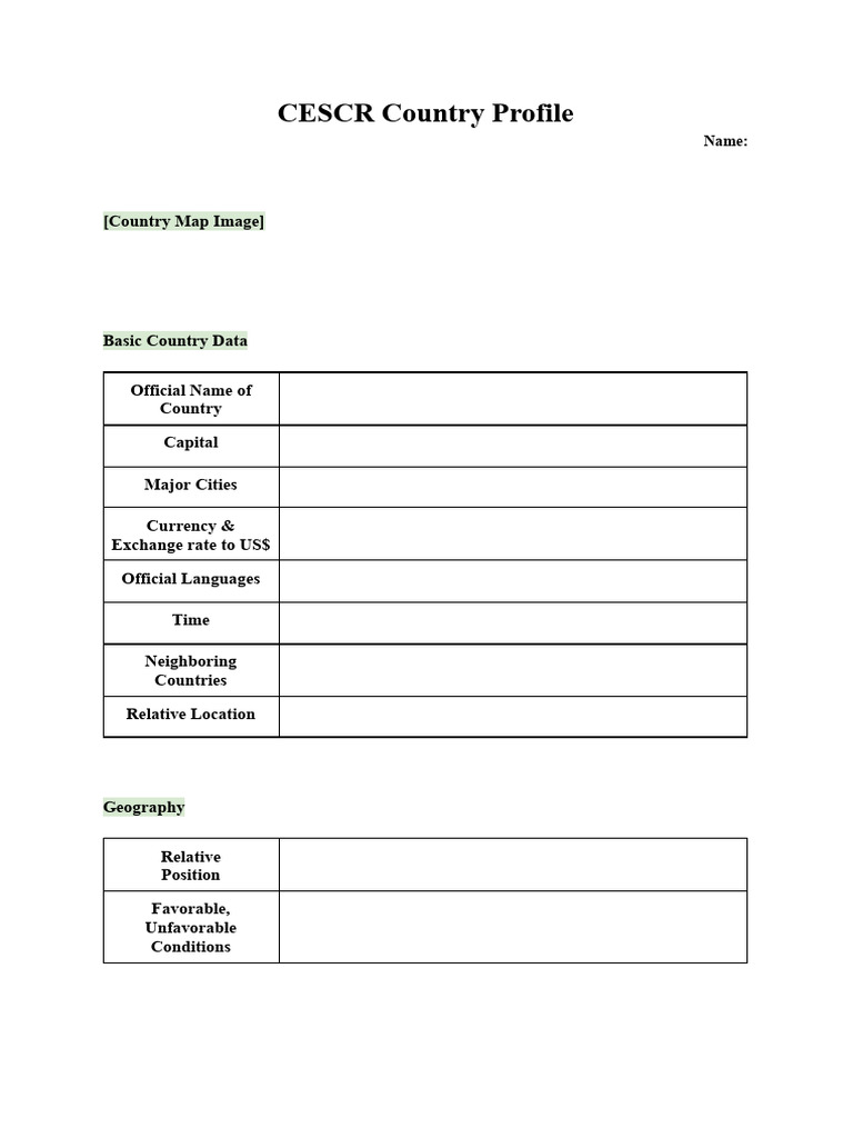 CESCR - Country Profile Worksheet | PDF