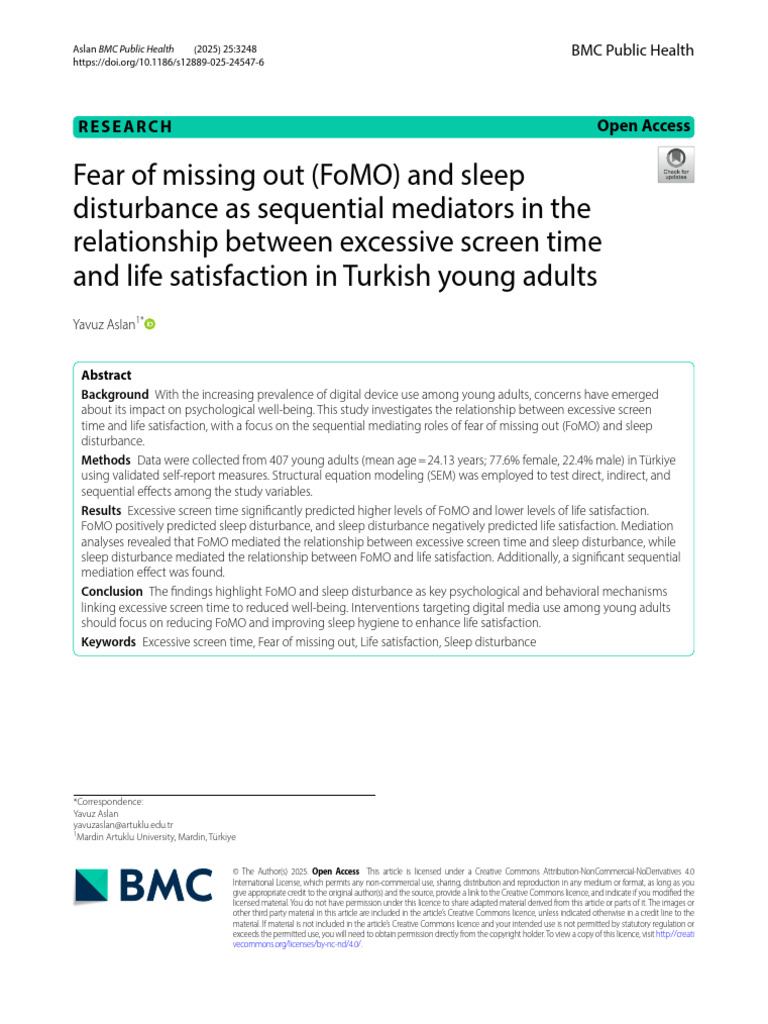Curated visual reference: Gallery Detail: Screen Time Fomo And Life Satisfaction Pdf Sleep