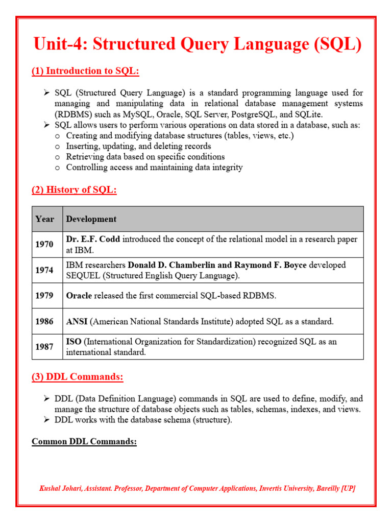 4_dbms (Bca 301)_unit 04 | PDF | Sql | Relational Database