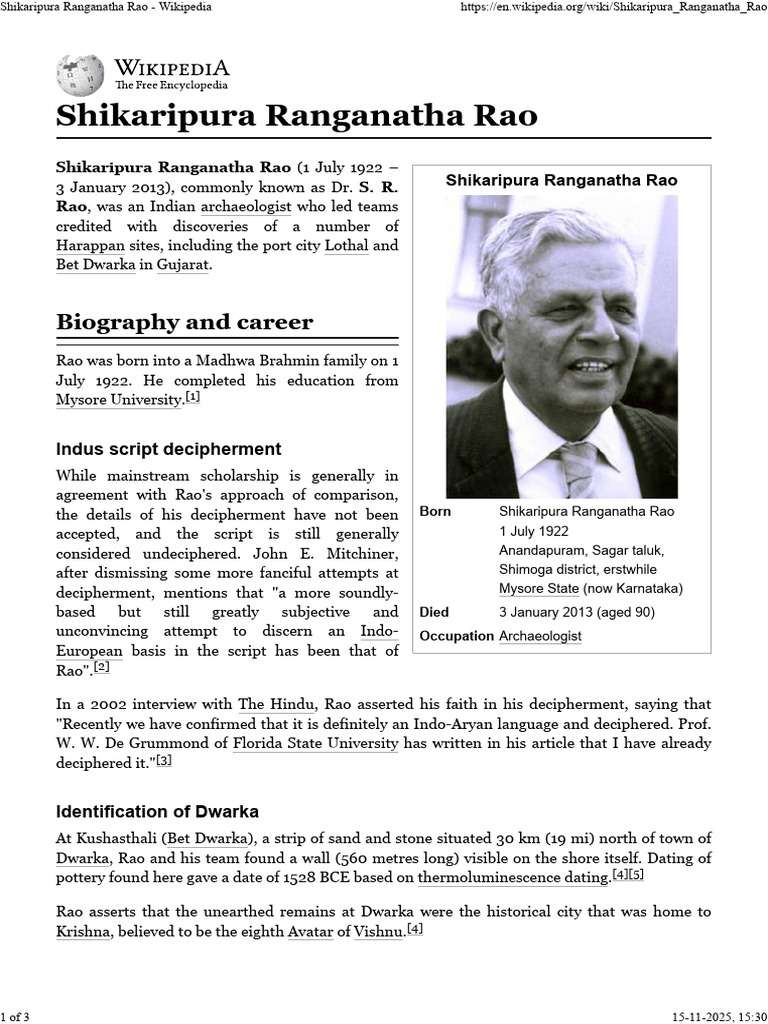 Dr. S.R. Rao: Archaeologist of Dwarka | PDF