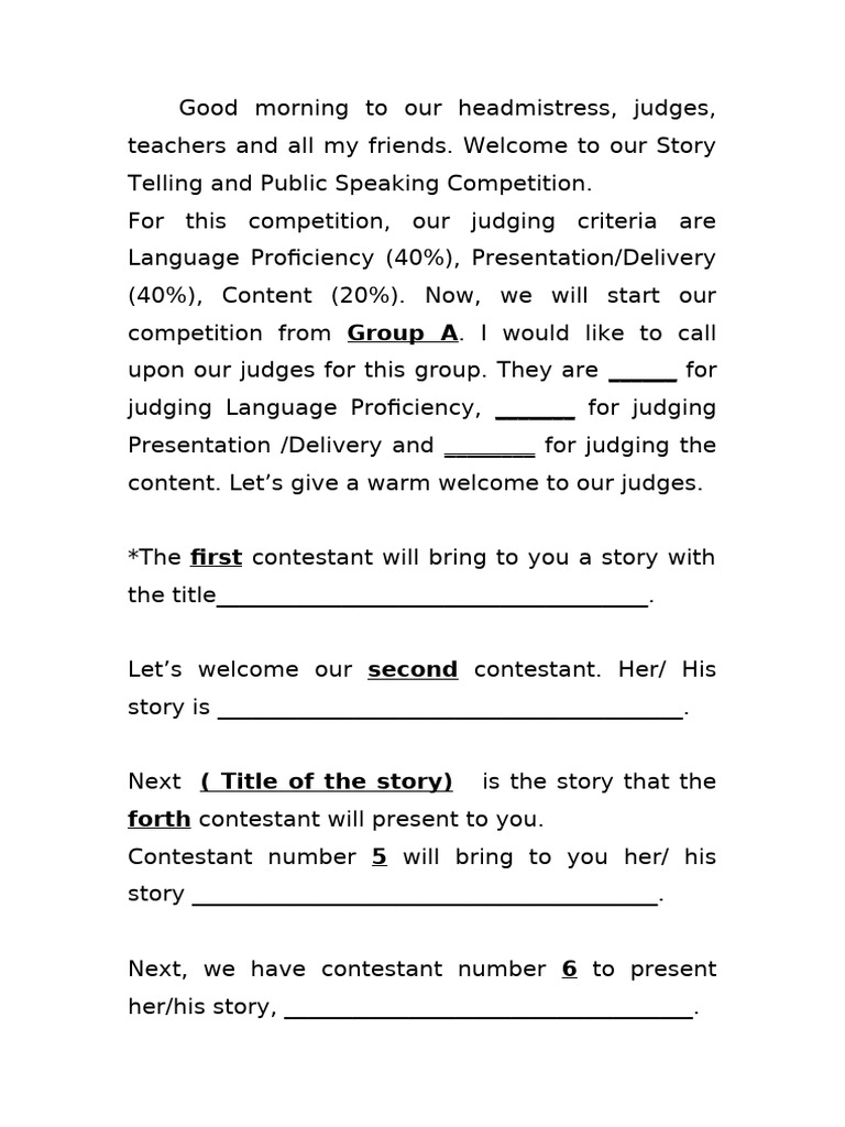 Storytelling Competition Agenda and Results | PDF