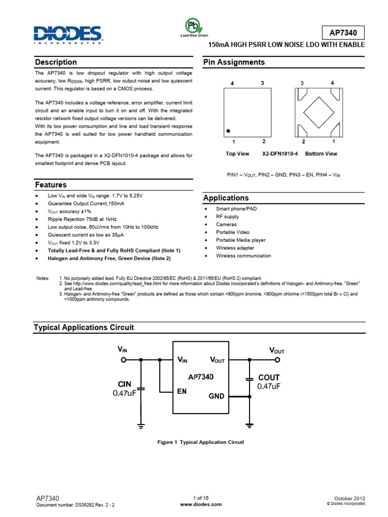 AP7340 Low Noise LDO Regulator Guide | PDF | Electronic Engineering ...