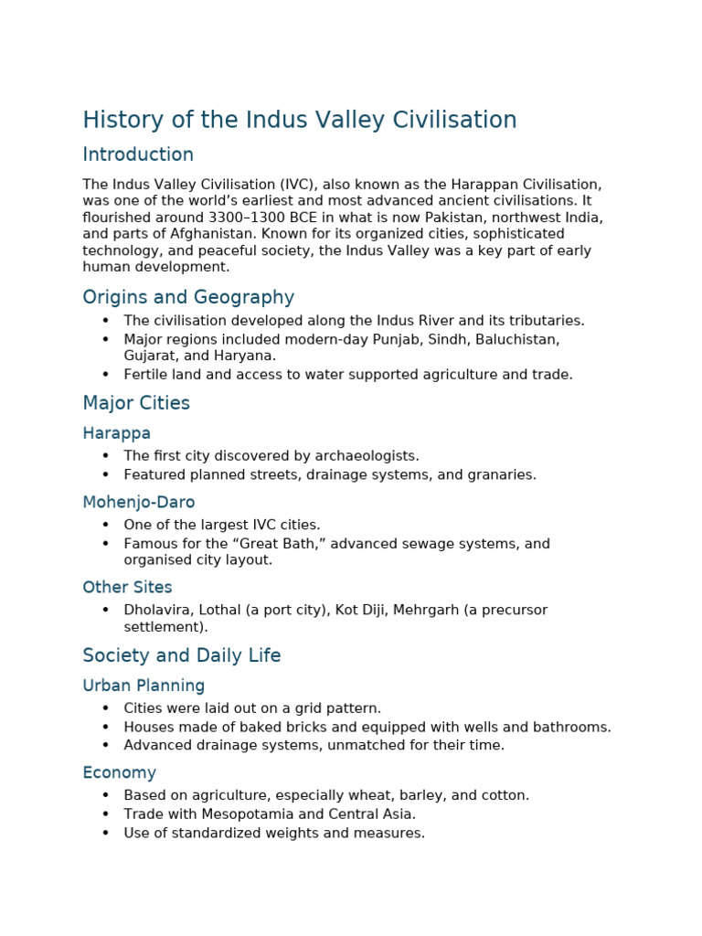 Indus Valley Civilization Overview | PDF