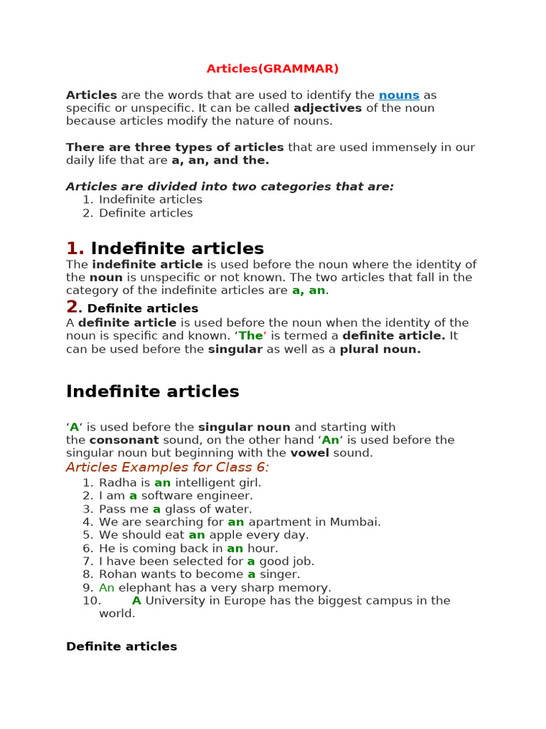 Understanding Articles in English Grammar | PDF