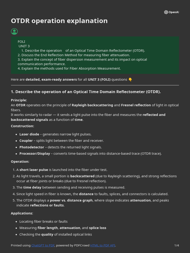 OTDR Operation and Fiber Measurement Techniques | PDF | Optical Fiber ...