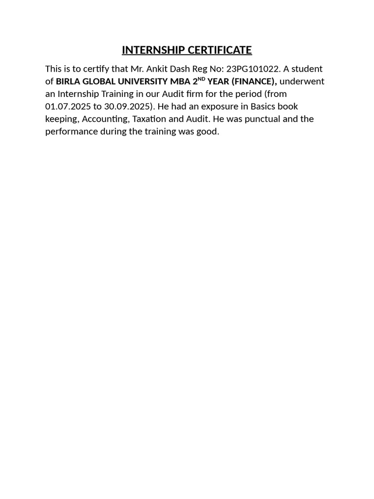 Internship Certificate for Ankit Dash | PDF