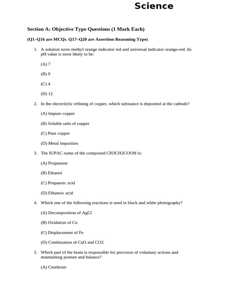 Science Objective Questions and Answers | PDF | Acid | Copper