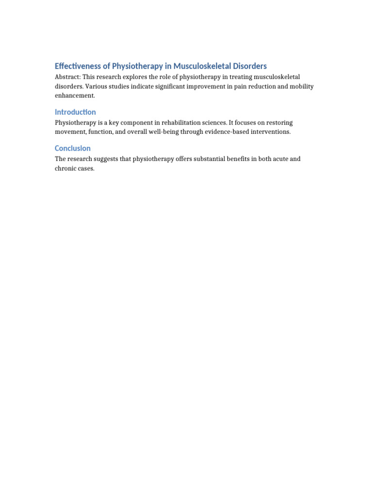 Physiotherapy Benefits for Musculoskeletal Disorders | PDF
