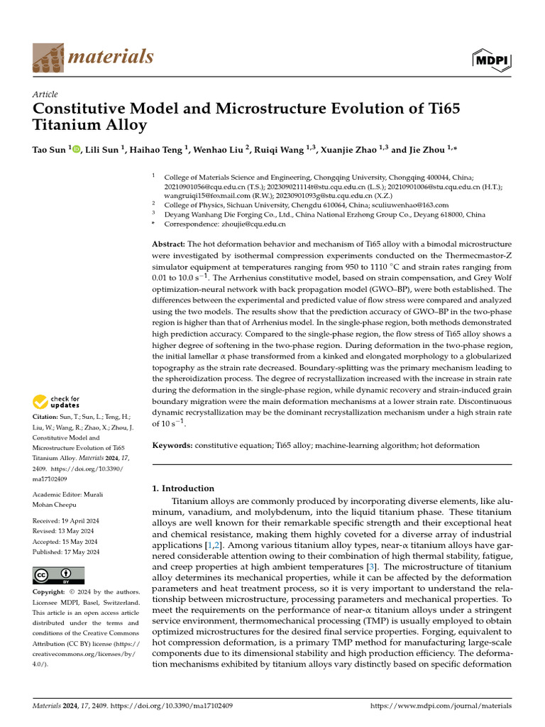 Ti65 Titanium Alloy: Constitutive Model & Microstructure | PDF ...