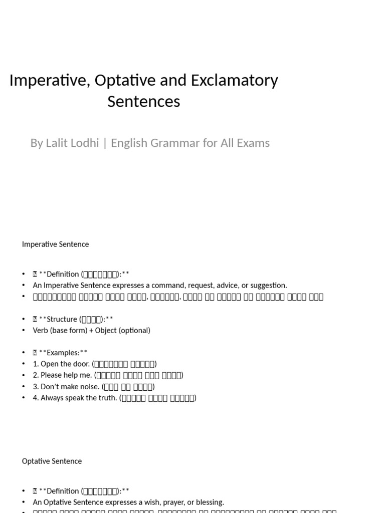 Imperative Optative Exclamatory Sentences | PDF