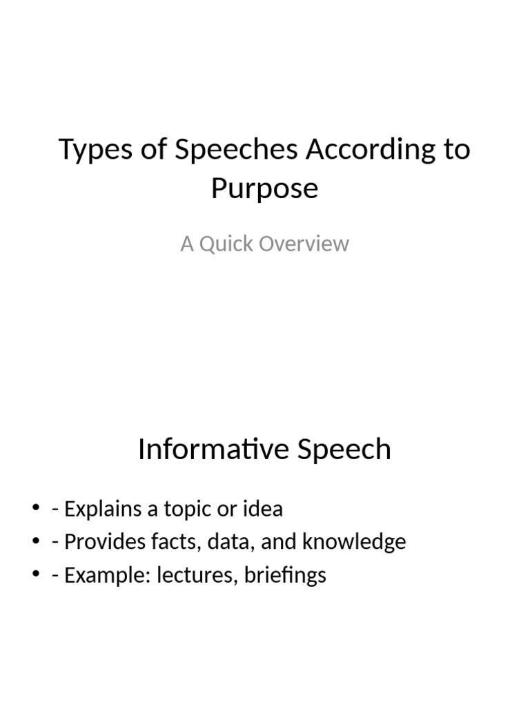 Types of Speeches by Purpose Explained | PDF