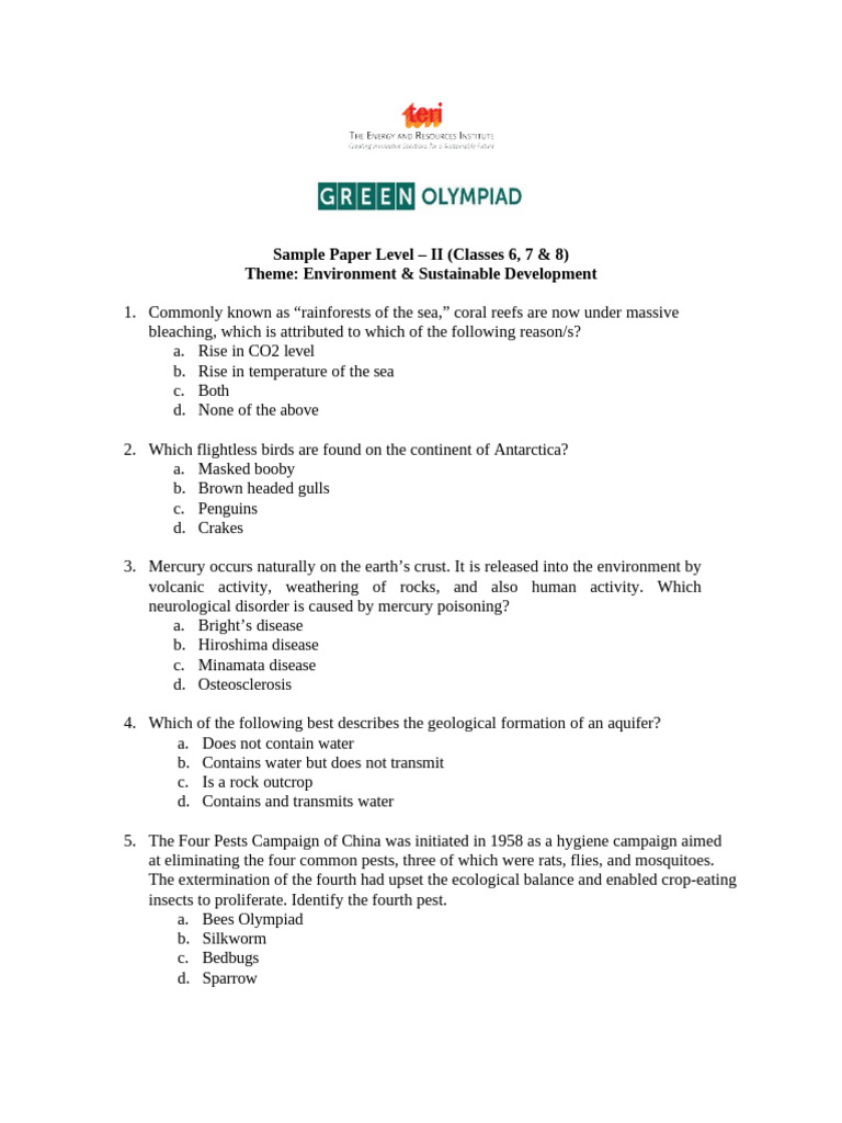Sample Paper Level 2 v1 2 Copy 2 | PDF | Water | Agriculture